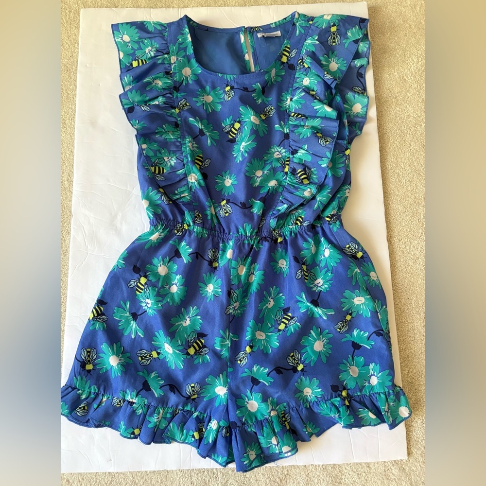 Girls Size 14/16 Falls Creek Blue and Green Floral Romper